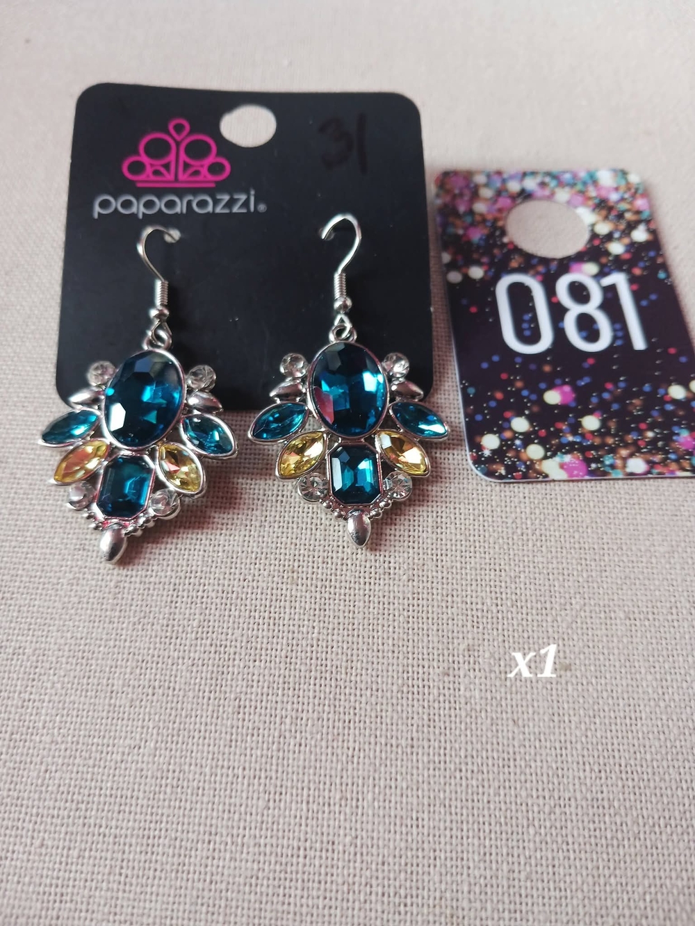 Paparazzi Teal and Yellow Gemstone Statement Earrings